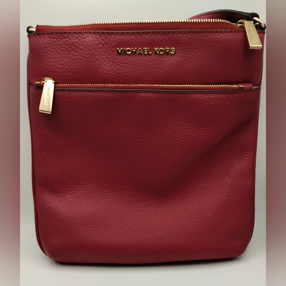 MK Red Elegant Leather Crossbody Bag Pebble Leather (9"H×8"L) - Picture 1 of 6
